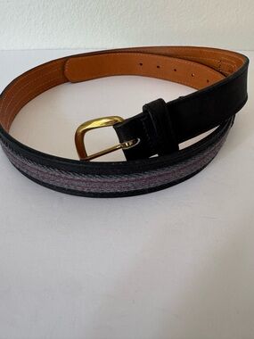 Levi's Black Belt with Gray and Red Stripe Canvas Inset and Gold Buckle SZ 36